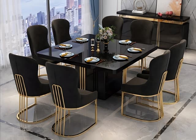 8 SEATER DINING SET- BLACK/GOLD (90811/11505)