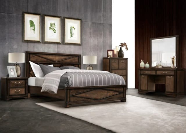 TRIPOLI Queen Size Bedroom Set (+ 2 Night stands, Dressing Table/Mirror & Chest of Drawers)
